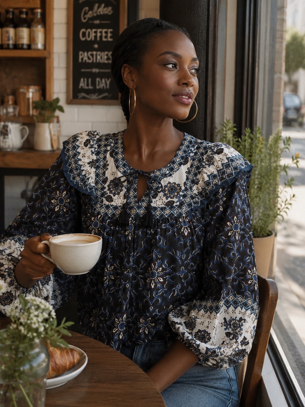 NWT Cleobella Lina Blouse Top Organic Cotton Long Sleeve Block Printed by Hand S